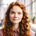 DALL·E 2023-12-24 21.12.19 - Photo of Lara Smits, a young Caucasian woman with long curly red hair and brown eyes, in a creative, casual setting, appearing authentic and relaxed,